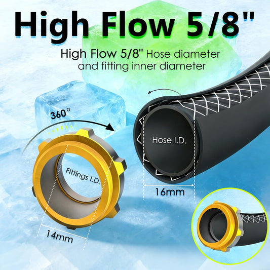 5/8 IN. × 10FT. Heavy Duty Rubber Garden Hose, High Flow 5/8" I.D. Brass Fitting No Memory Durable Heavy Duty Water Hose Leader Hose for Watering, Irrigation, Water Transfer Pump