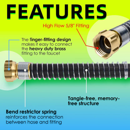 5/8 IN. × 10FT. Heavy Duty Rubber Garden Hose, High Flow 5/8" I.D. Brass Fitting No Memory Durable Heavy Duty Water Hose Leader Hose for Watering, Irrigation, Water Transfer Pump
