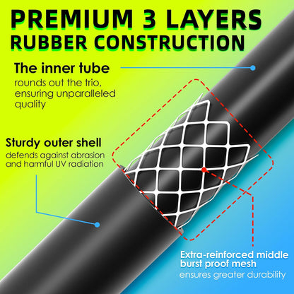 5/8 IN. × 10FT. Heavy Duty Rubber Garden Hose, High Flow 5/8" I.D. Brass Fitting No Memory Durable Heavy Duty Water Hose Leader Hose for Watering, Irrigation, Water Transfer Pump