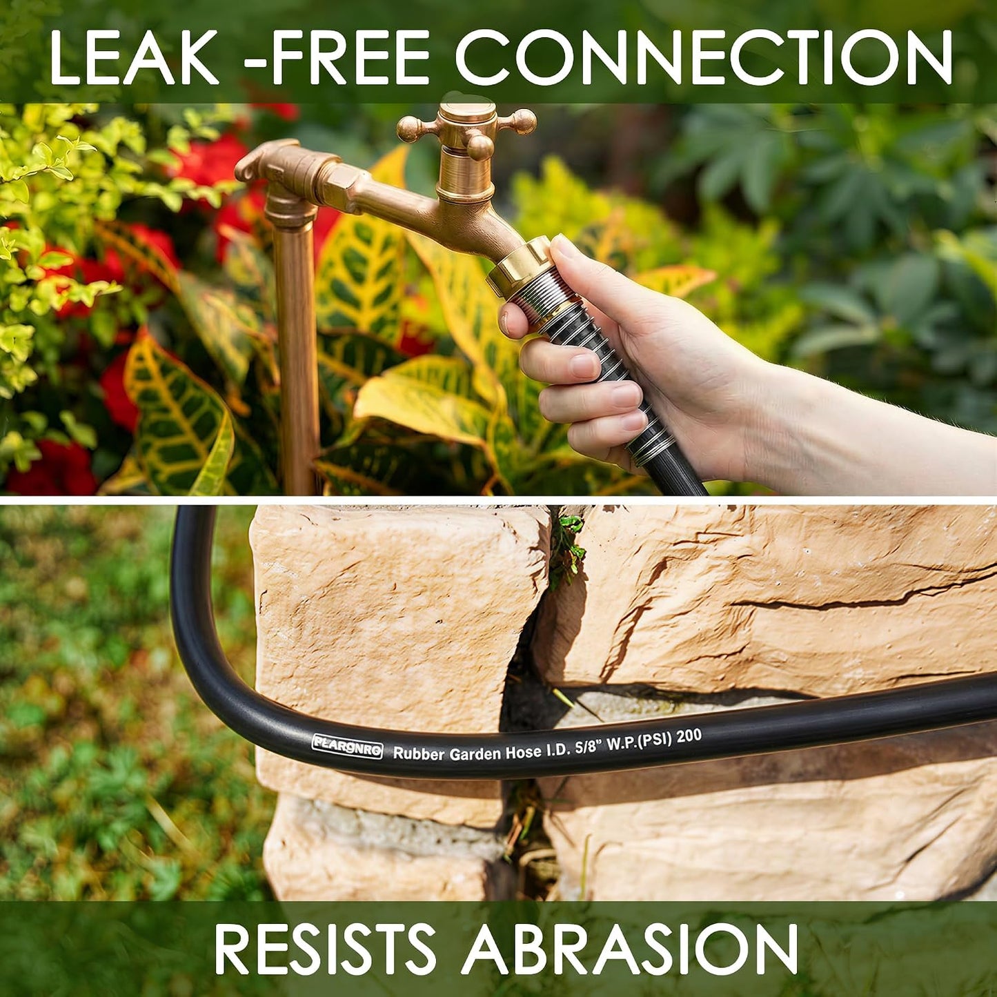 5/8 IN. × 10FT. Heavy Duty Rubber Garden Hose, High Flow 5/8" I.D. Brass Fitting No Memory Durable Heavy Duty Water Hose Leader Hose for Watering, Irrigation, Water Transfer Pump