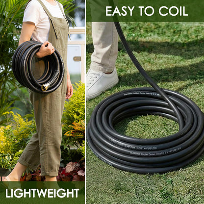 5/8 IN. × 10FT. Heavy Duty Rubber Garden Hose, High Flow 5/8" I.D. Brass Fitting No Memory Durable Heavy Duty Water Hose Leader Hose for Watering, Irrigation, Water Transfer Pump