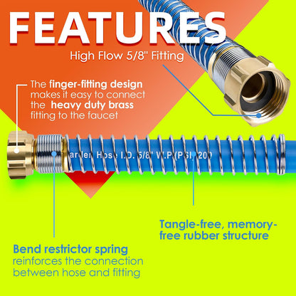 5/8 IN. × 10FT. Heavy Duty Rubber Garden Hose, High Flow 5/8" I.D. Brass Fitting No Memory Durable Heavy Duty Water Hose Leader Hose for Watering, Irrigation, Water Transfer Pump