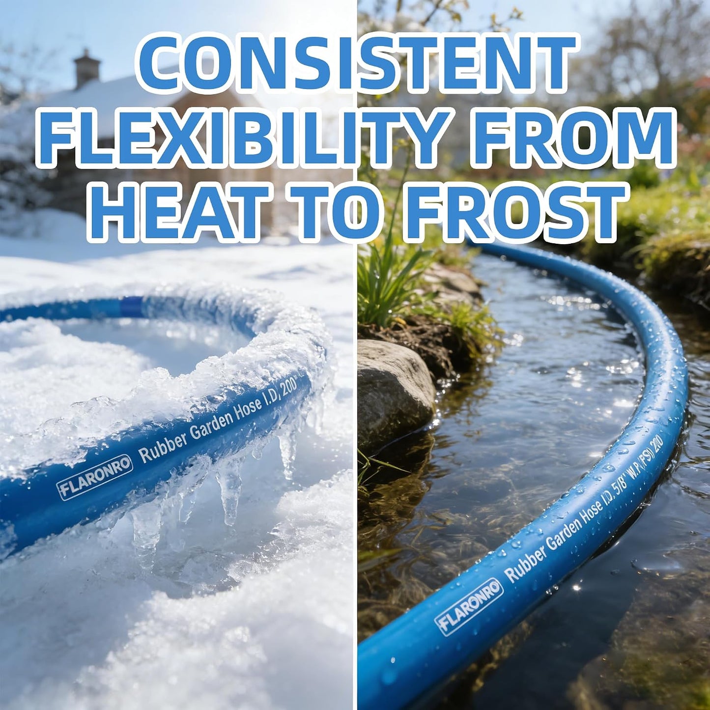 5/8 IN. × 10FT. Heavy Duty Rubber Garden Hose, High Flow 5/8" I.D. Brass Fitting No Memory Durable Heavy Duty Water Hose Leader Hose for Watering, Irrigation, Water Transfer Pump