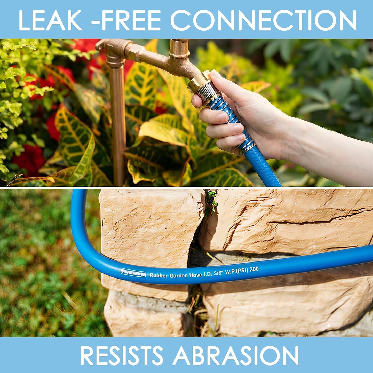 5/8 IN. × 10FT. Heavy Duty Rubber Garden Hose, High Flow 5/8" I.D. Brass Fitting No Memory Durable Heavy Duty Water Hose Leader Hose for Watering, Irrigation, Water Transfer Pump