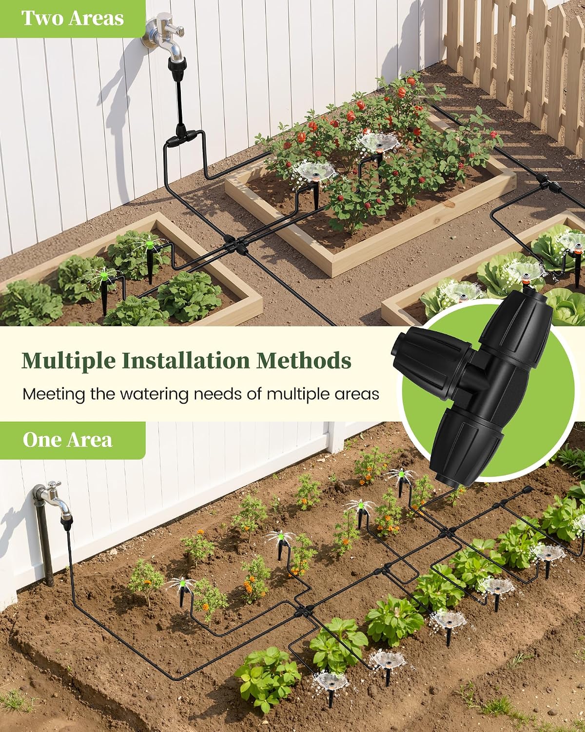 Drip Irrigation System, Quick-Connect Garden Watering System Kit with Adjustable Emitters for Greenhouse, Garden Grid, Raised Bed, Potted Plant
