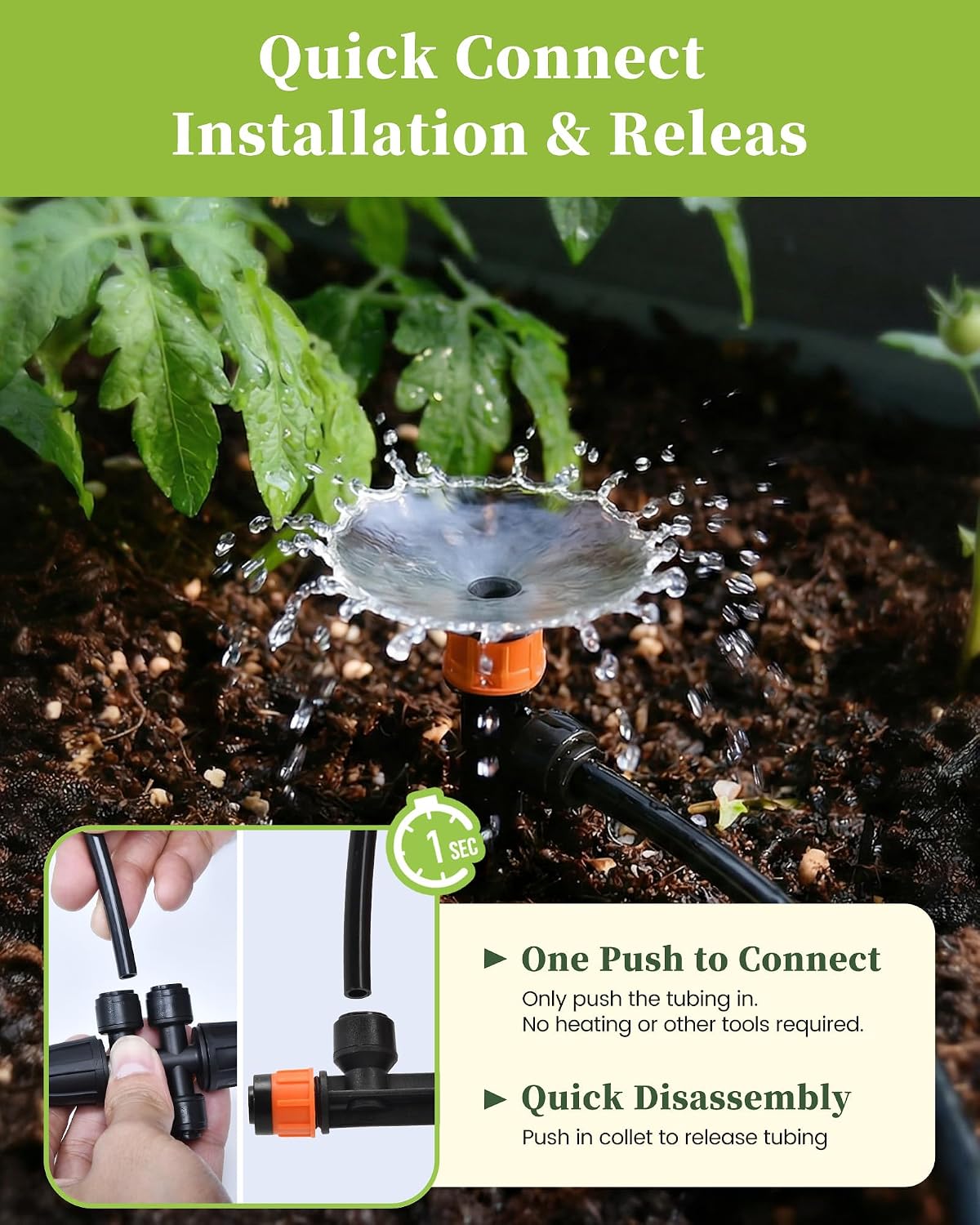 Drip Irrigation System, Quick-Connect Garden Watering System Kit with Adjustable Emitters for Greenhouse, Garden Grid, Raised Bed, Potted Plant