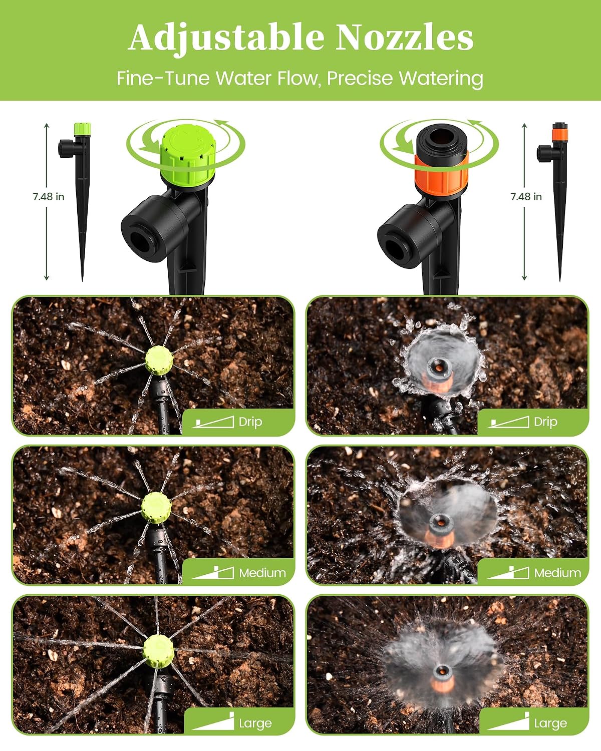 Drip Irrigation System, Quick-Connect Garden Watering System Kit with Adjustable Emitters for Greenhouse, Garden Grid, Raised Bed, Potted Plant