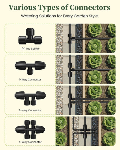 Drip Irrigation System, Quick-Connect Garden Watering System Kit with Adjustable Emitters for Greenhouse, Garden Grid, Raised Bed, Potted Plant