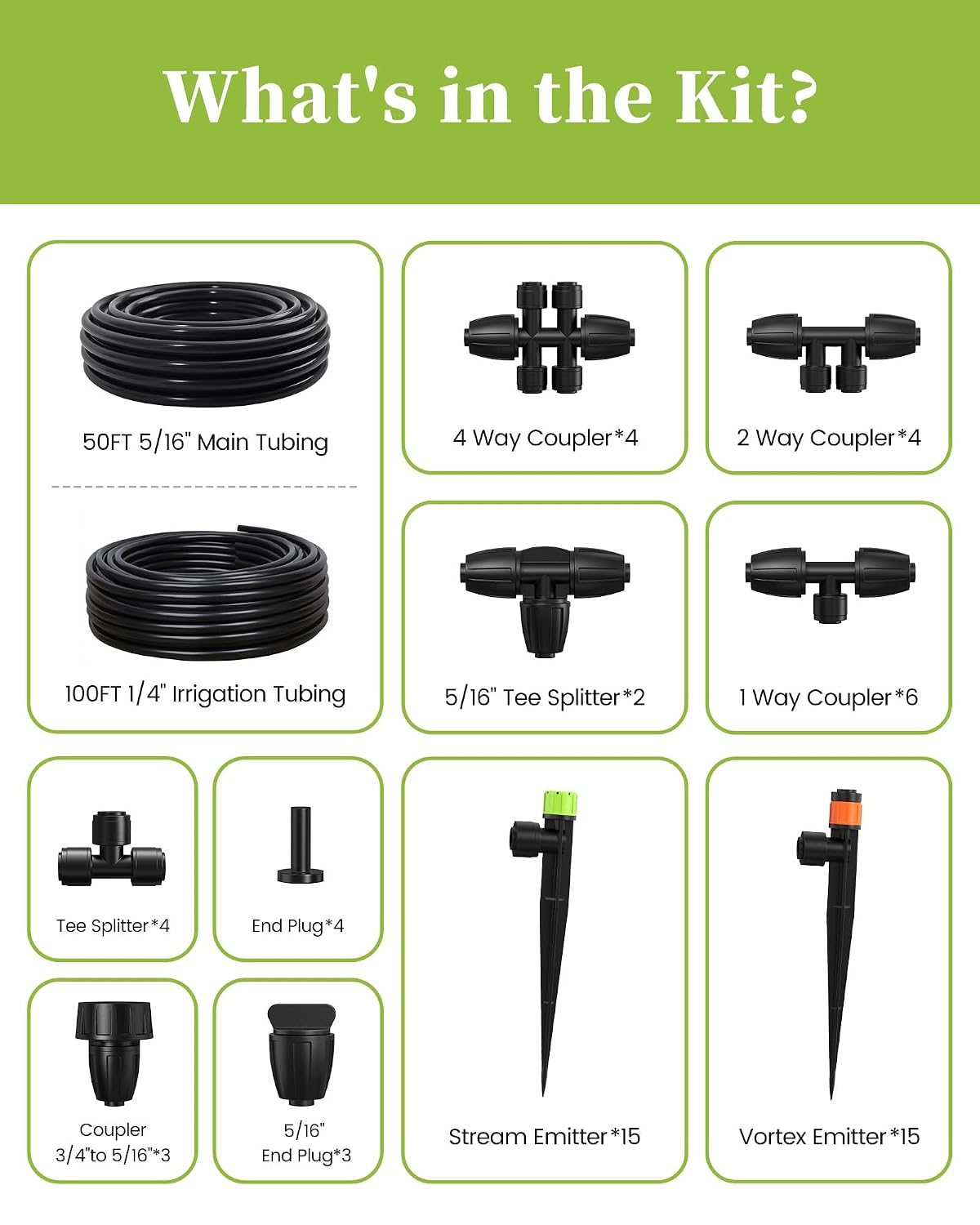 Drip Irrigation System, Quick-Connect Garden Watering System Kit with Adjustable Emitters for Greenhouse, Garden Grid, Raised Bed, Potted Plant
