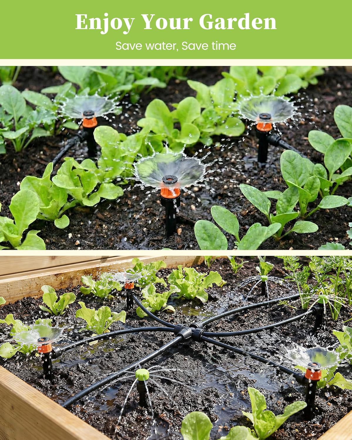Drip Irrigation System, Quick-Connect Garden Watering System Kit with Adjustable Emitters for Greenhouse, Garden Grid, Raised Bed, Potted Plant