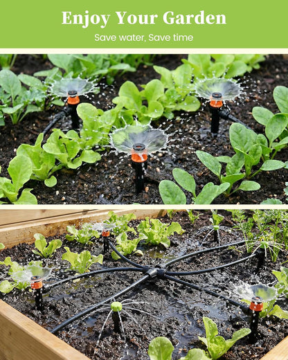 Drip Irrigation System, Quick-Connect Garden Watering System Kit with Adjustable Emitters for Greenhouse, Garden Grid, Raised Bed, Potted Plant