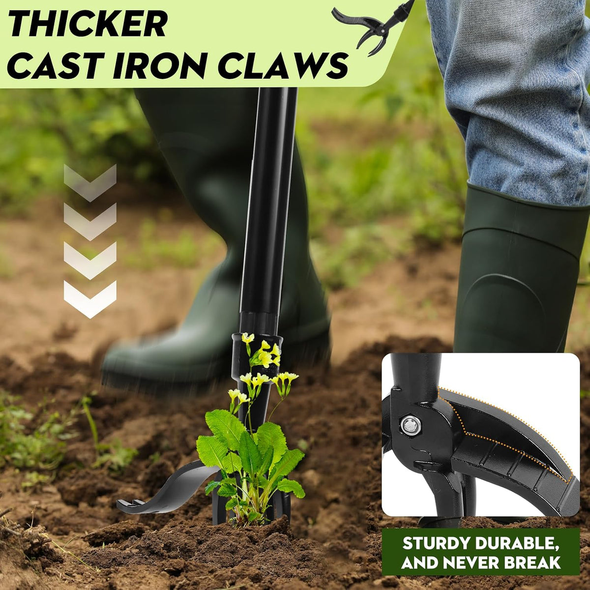 Manual Weed Puller Tool - Reinforced 4-Claw Steel Head - Updated Version Efficient Weed Remover with Long Handle for Garden Weeding - Unbreakable Weeds Effortlessly Without Kneeling