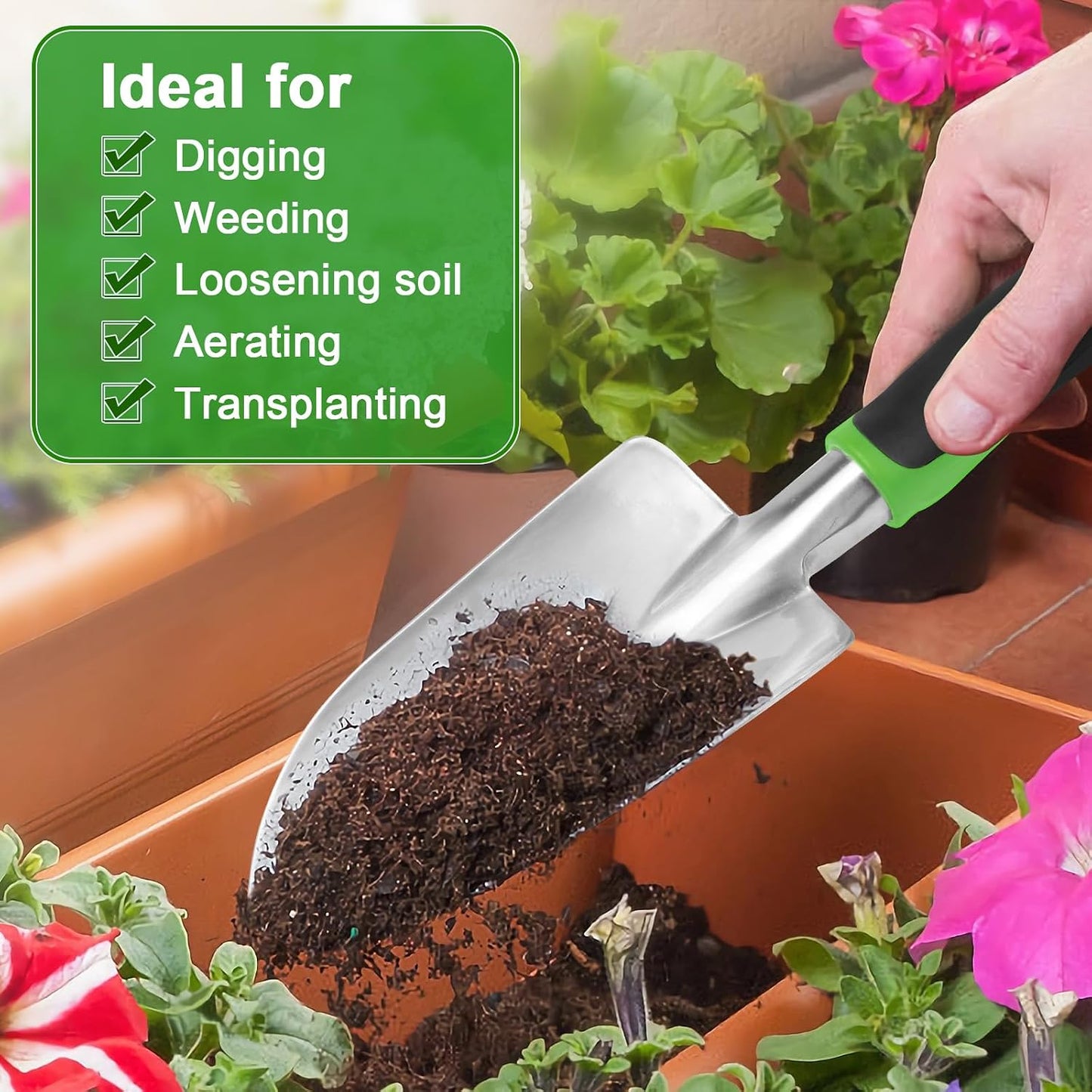 Garden Shovel Garden Hand Trowel, Heavy Duty Hand Shovel with Ergonomic Handle, Small Gardening Tools for Digging, Rust Resistant Gardening Spade Trowel Tools, Orange