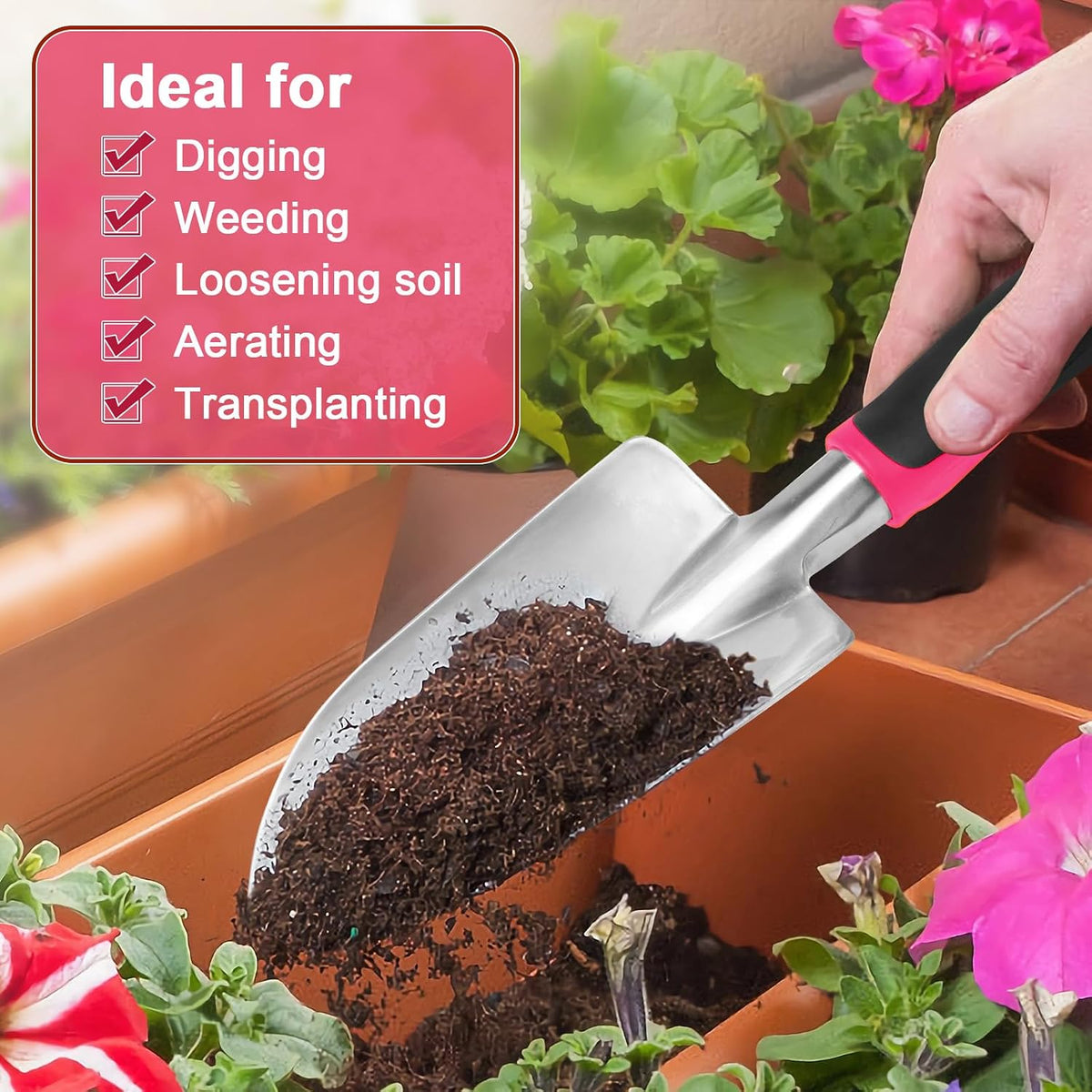 Garden Shovel Garden Hand Trowel, Heavy Duty Hand Shovel with Ergonomic Handle, Small Gardening Tools for Digging, Rust Resistant Gardening Spade Trowel Tools, Orange