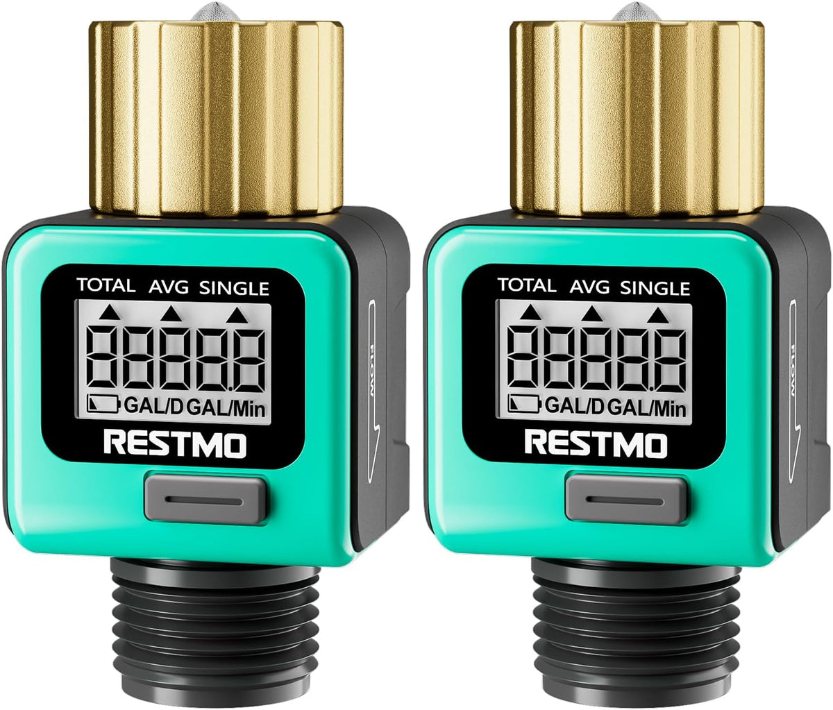 Water Flow Meter with Brass Inlet Metal Thread, Measure Gallon/Liter Consumption and Flow Rate for Outdoor Garden Hose Watering, RV Water Tank Filling, Lawn Sprinkler and Nozzle Sprayer