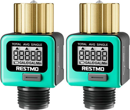 Water Flow Meter with Brass Inlet Metal Thread, Measure Gallon/Liter Consumption and Flow Rate for Outdoor Garden Hose Watering, RV Water Tank Filling, Lawn Sprinkler and Nozzle Sprayer