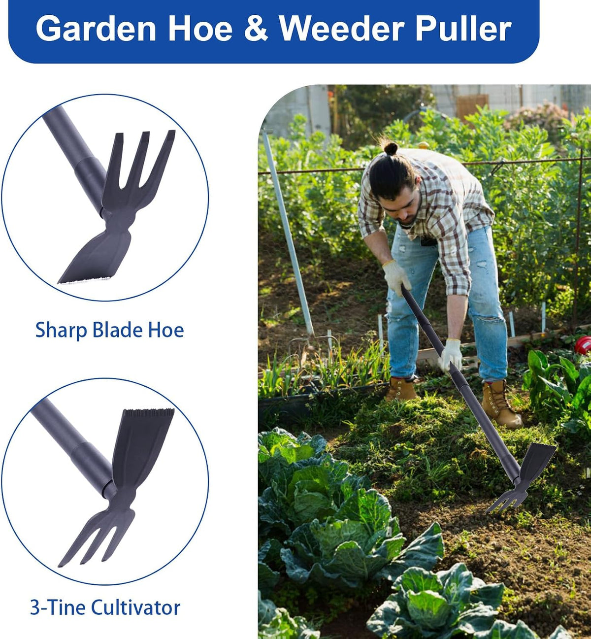 Weed Puller, Small Handheld Garden Weeding Hoe with 45.5" Long Handle, Multifunction Digging & Cultivating Weed Remover Tool for Garden, Lawn, Yard, Flower Bed, Patio & Small Farm