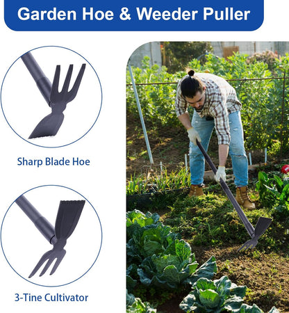 Weed Puller, Small Handheld Garden Weeding Hoe with 45.5" Long Handle, Multifunction Digging & Cultivating Weed Remover Tool for Garden, Lawn, Yard, Flower Bed, Patio & Small Farm
