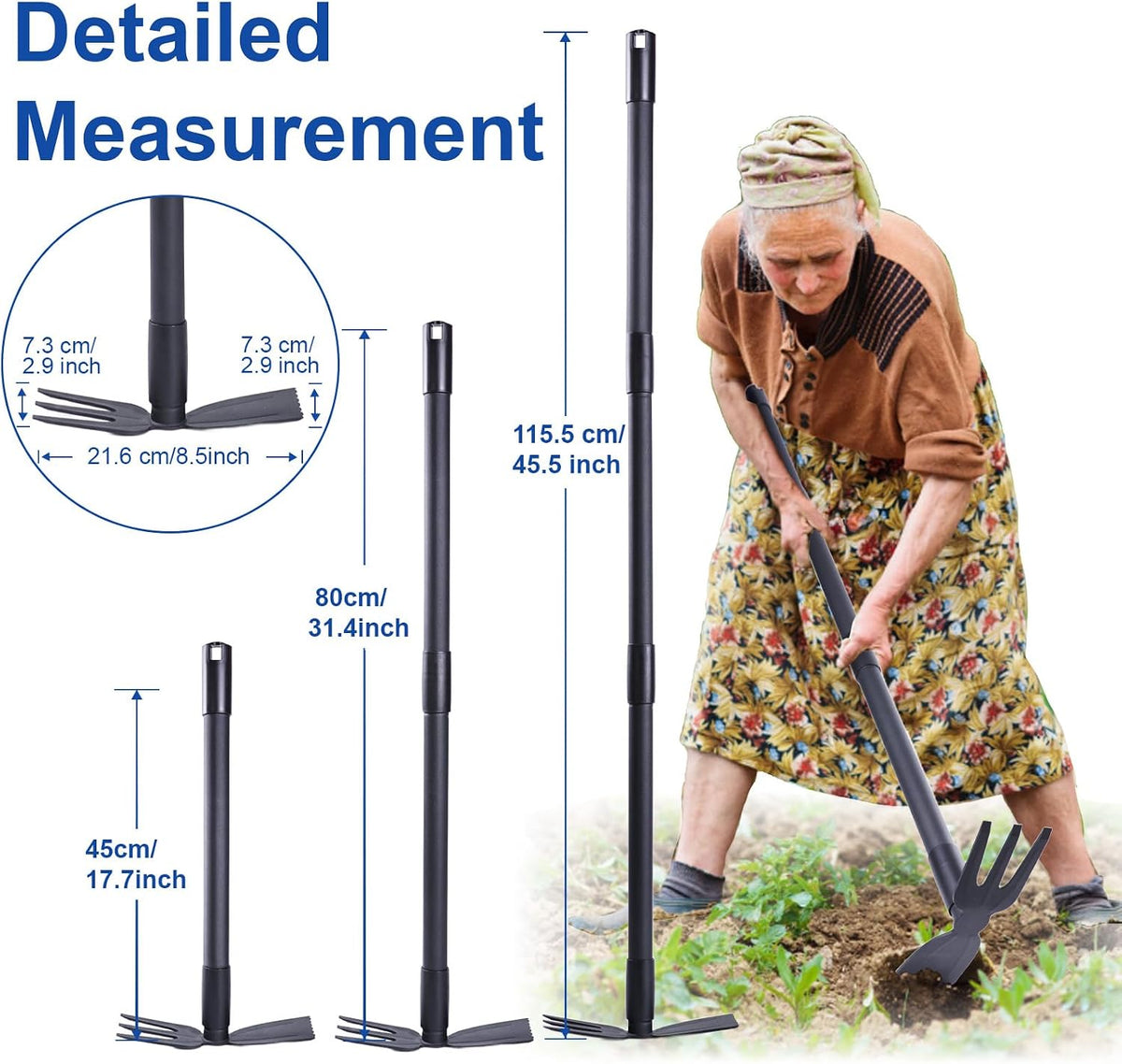 Weed Puller, Small Handheld Garden Weeding Hoe with 45.5" Long Handle, Multifunction Digging & Cultivating Weed Remover Tool for Garden, Lawn, Yard, Flower Bed, Patio & Small Farm