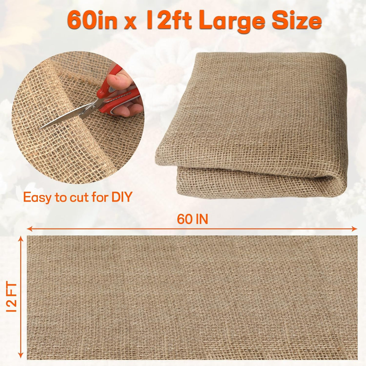 Burlap Fabrics Roll Natural Jute Burlap Garden Tree Wrap Outdoor Weed Barrier DIY Fall Halloween Craft Winter Frost Plant Landscape Blankets Cloth for Plant Gardening Shrubs (60in*12ft)