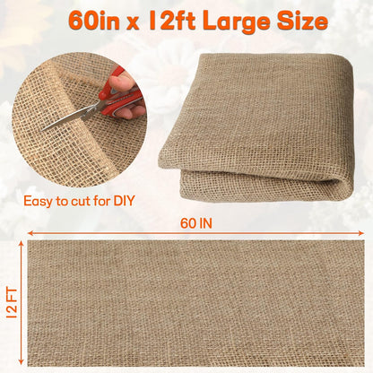 Burlap Fabrics Roll Natural Jute Burlap Garden Tree Wrap Outdoor Weed Barrier DIY Fall Halloween Craft Winter Frost Plant Landscape Blankets Cloth for Plant Gardening Shrubs (60in*12ft)