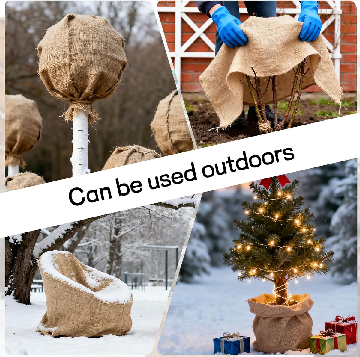Burlap Fabrics Roll Natural Jute Burlap Garden Tree Wrap Outdoor Weed Barrier DIY Fall Halloween Craft Winter Frost Plant Landscape Blankets Cloth for Plant Gardening Shrubs (60in*12ft)