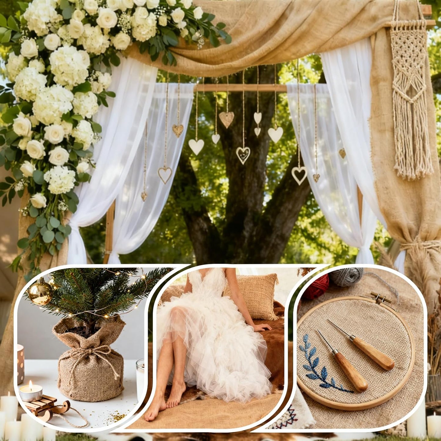 Burlap Fabrics Roll Natural Jute Burlap Garden Tree Wrap Outdoor Weed Barrier DIY Fall Halloween Craft Winter Frost Plant Landscape Blankets Cloth for Plant Gardening Shrubs (60in*12ft)
