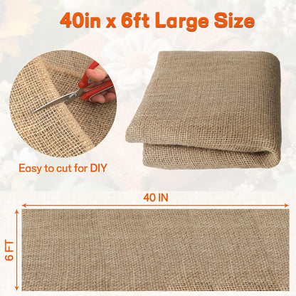 Burlap Fabrics Roll Natural Jute Burlap Garden Tree Wrap Outdoor Weed Barrier DIY Fall Halloween Craft Winter Frost Plant Landscape Blankets Cloth for Plant Gardening Shrubs (60in*12ft)