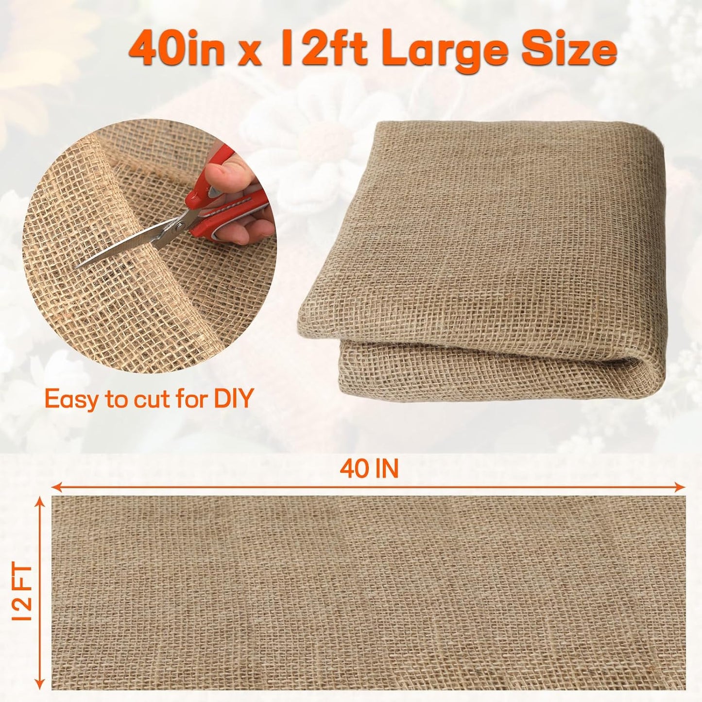Burlap Fabrics Roll Natural Jute Burlap Garden Tree Wrap Outdoor Weed Barrier DIY Fall Halloween Craft Winter Frost Plant Landscape Blankets Cloth for Plant Gardening Shrubs (60in*12ft)