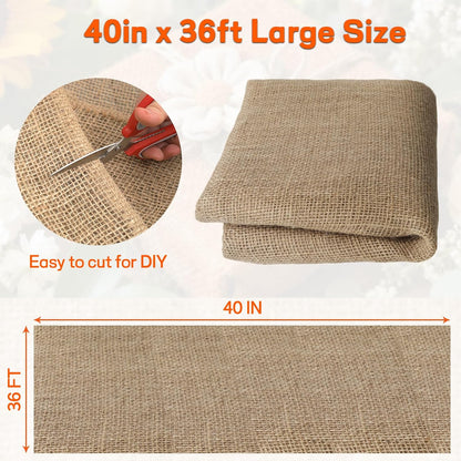 Burlap Fabrics Roll Natural Jute Burlap Garden Tree Wrap Outdoor Weed Barrier DIY Fall Halloween Craft Winter Frost Plant Landscape Blankets Cloth for Plant Gardening Shrubs (60in*12ft)