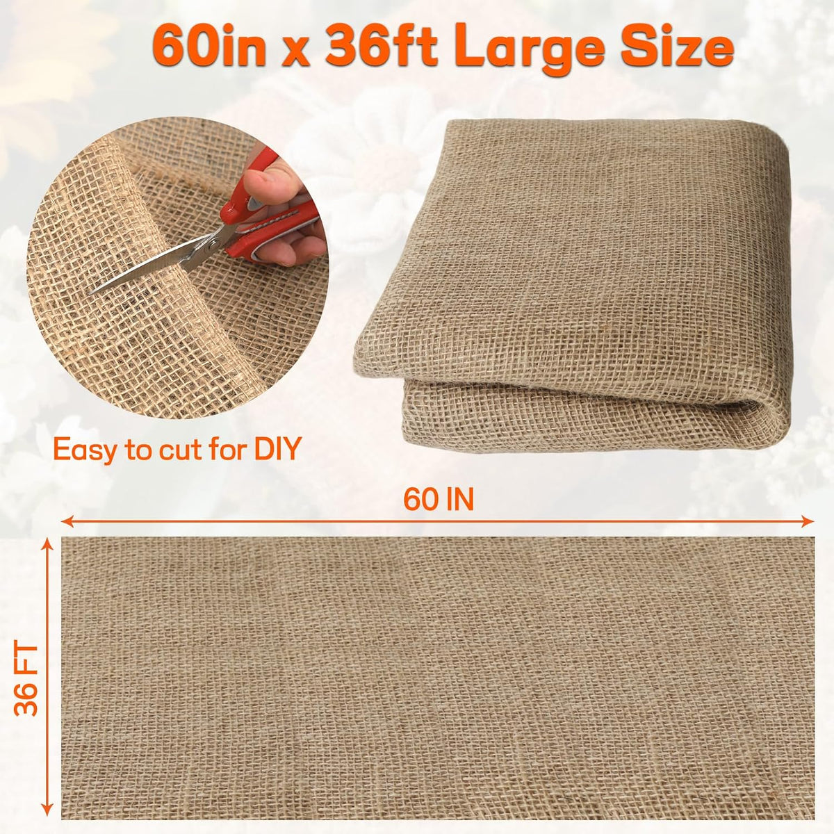 Burlap Fabrics Roll Natural Jute Burlap Garden Tree Wrap Outdoor Weed Barrier DIY Fall Halloween Craft Winter Frost Plant Landscape Blankets Cloth for Plant Gardening Shrubs (60in*12ft)