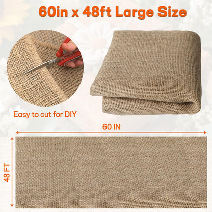 Burlap Fabrics Roll Natural Jute Burlap Garden Tree Wrap Outdoor Weed Barrier DIY Fall Halloween Craft Winter Frost Plant Landscape Blankets Cloth for Plant Gardening Shrubs (60in*12ft)