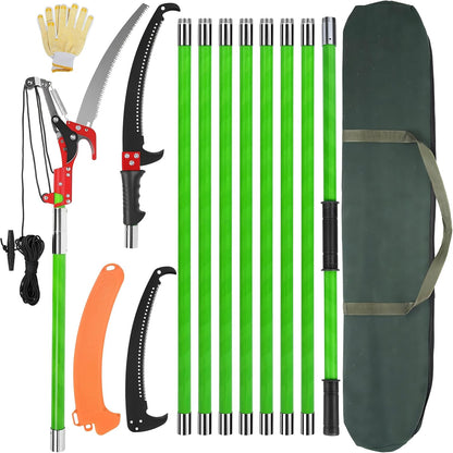 30 Ft Manual Pole Saw, Extendable Tree Pruner Blade and Scissors Set