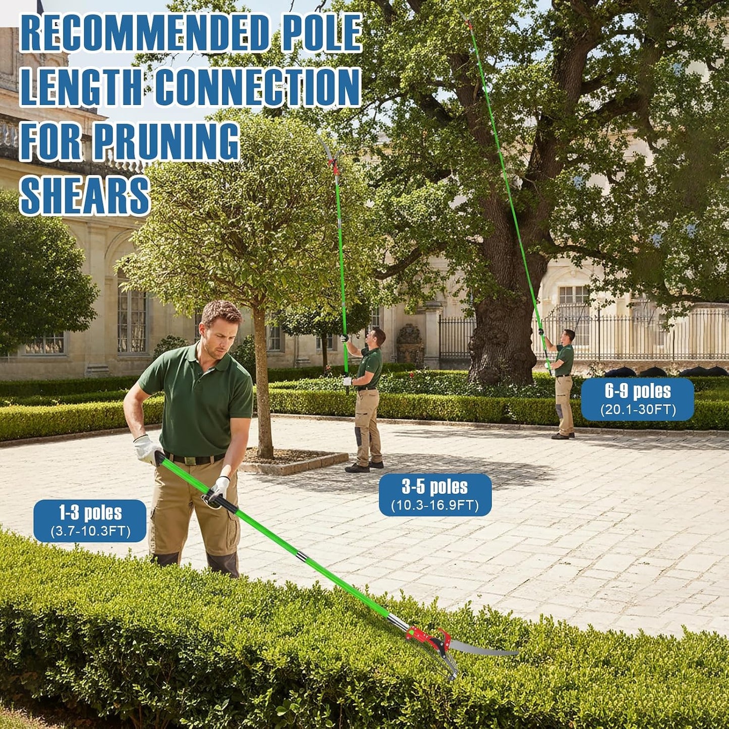 30 Ft Manual Pole Saw, Extendable Tree Pruner Blade and Scissors Set