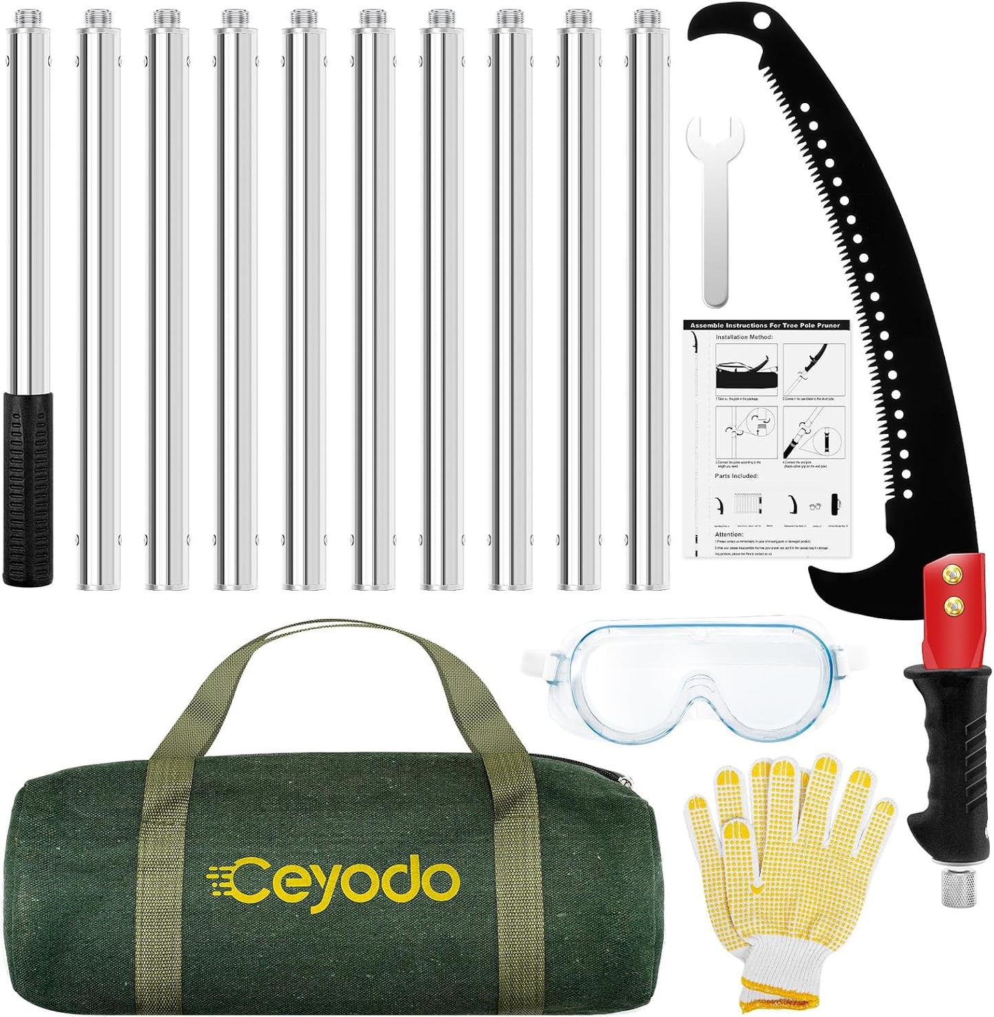 30 Ft Manual Pole Saw, Extendable Tree Pruner Blade and Scissors Set