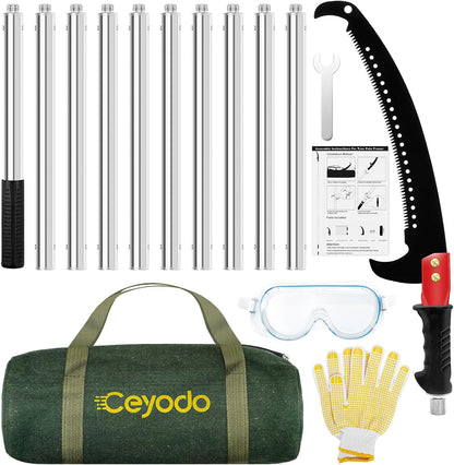 30 Ft Manual Pole Saw, Extendable Tree Pruner Blade and Scissors Set