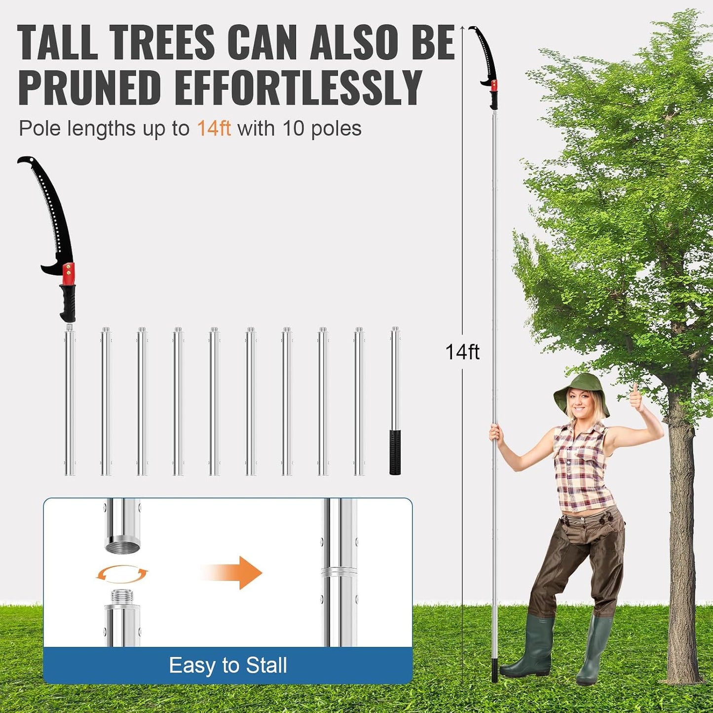30 Ft Manual Pole Saw, Extendable Tree Pruner Blade and Scissors Set