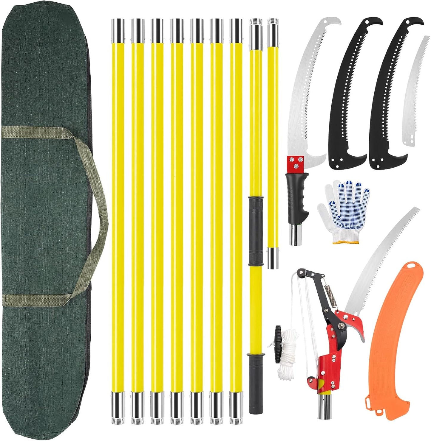 30 Ft Manual Pole Saw, Extendable Tree Pruner Blade and Scissors Set