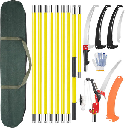 30 Ft Manual Pole Saw, Extendable Tree Pruner Blade and Scissors Set