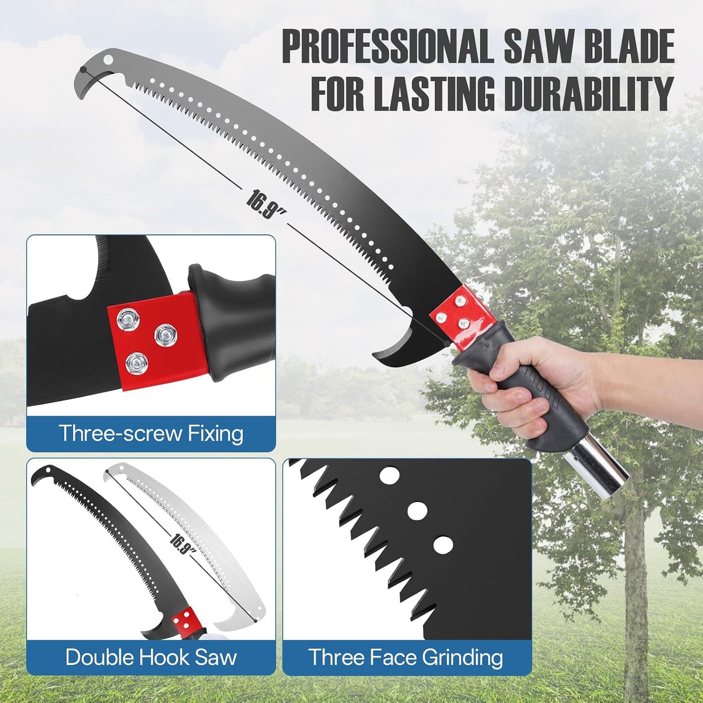 30 Ft Manual Pole Saw, Extendable Tree Pruner Blade and Scissors Set