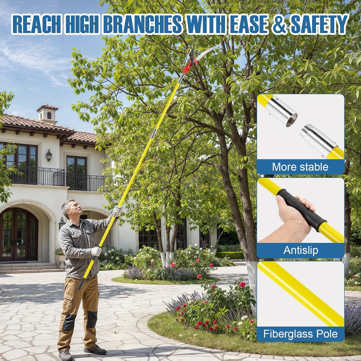 30 Ft Manual Pole Saw, Extendable Tree Pruner Blade and Scissors Set