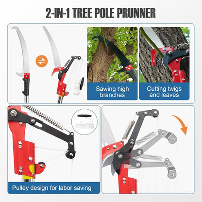 30 Ft Manual Pole Saw, Extendable Tree Pruner Blade and Scissors Set