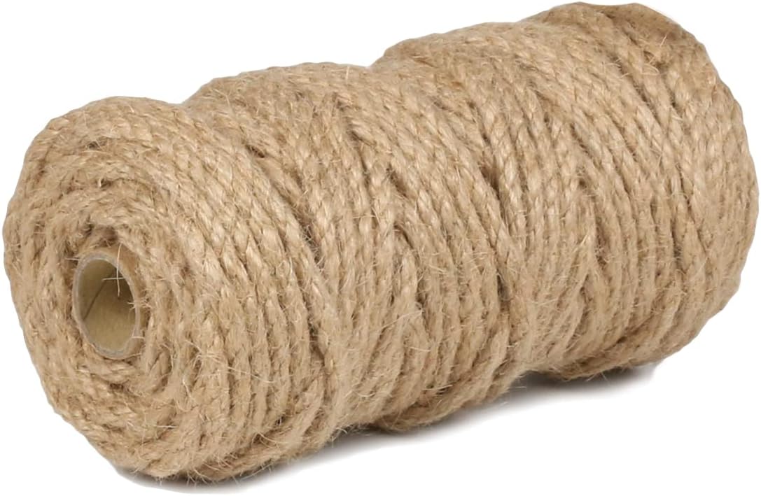 5mm Jute Rope 105 Feet Twisted Heavy Duty and Thick Twine Rope for Cat Scratcher Scratching Post Tree Craft Projects Gardening Home Decoration Packing Bundling (105FT * 5mm)