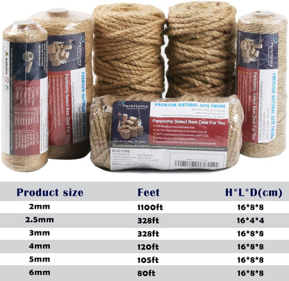 5mm Jute Rope 105 Feet Twisted Heavy Duty and Thick Twine Rope for Cat Scratcher Scratching Post Tree Craft Projects Gardening Home Decoration Packing Bundling (105FT * 5mm)