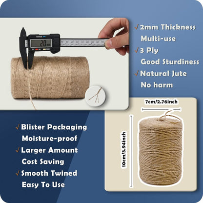 5mm Jute Rope 105 Feet Twisted Heavy Duty and Thick Twine Rope for Cat Scratcher Scratching Post Tree Craft Projects Gardening Home Decoration Packing Bundling (105FT * 5mm)