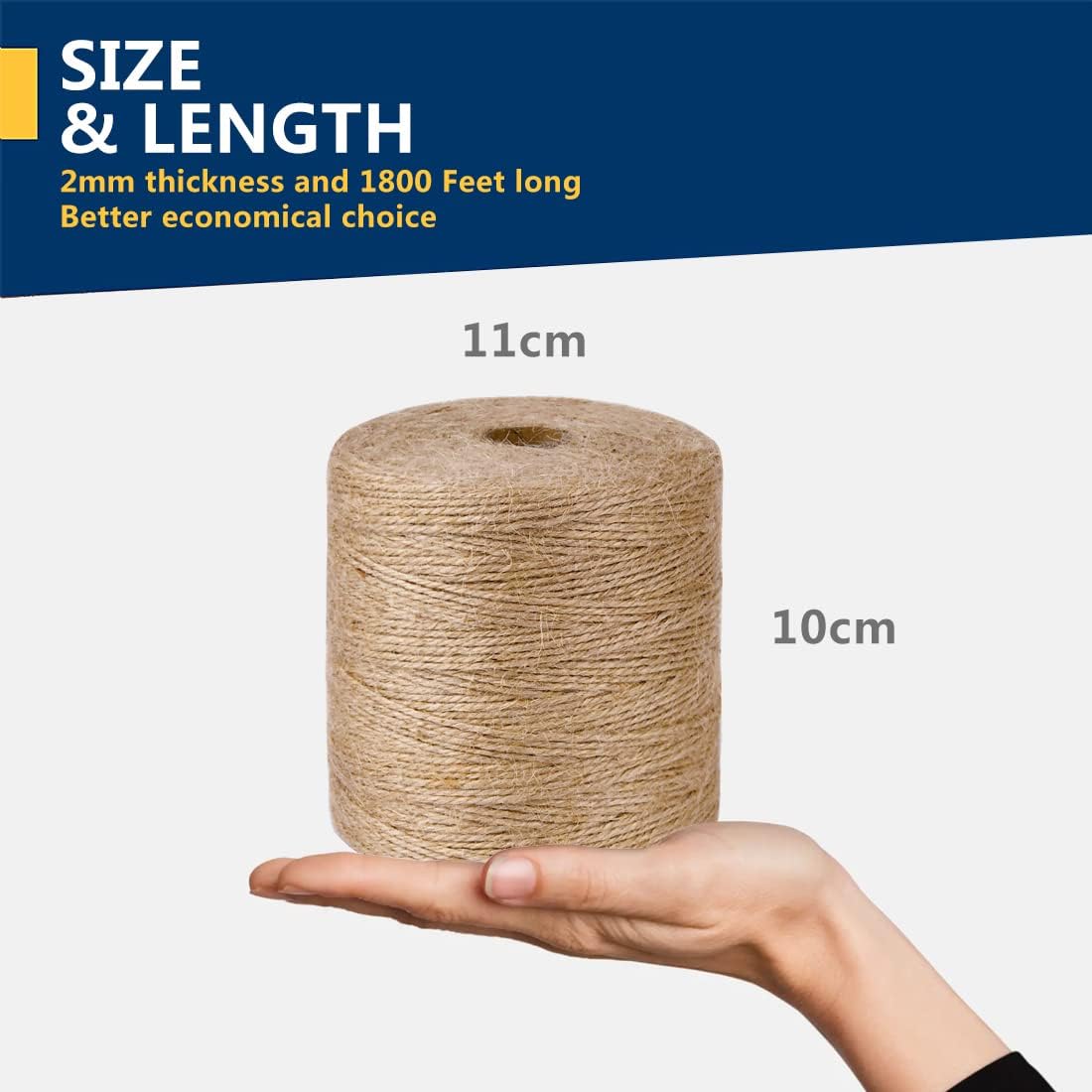 5mm Jute Rope 105 Feet Twisted Heavy Duty and Thick Twine Rope for Cat Scratcher Scratching Post Tree Craft Projects Gardening Home Decoration Packing Bundling (105FT * 5mm)