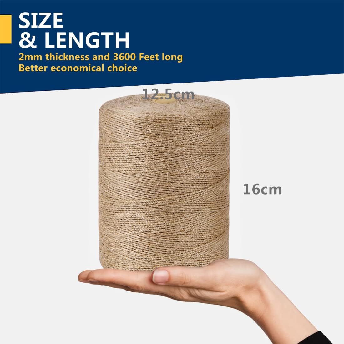 5mm Jute Rope 105 Feet Twisted Heavy Duty and Thick Twine Rope for Cat Scratcher Scratching Post Tree Craft Projects Gardening Home Decoration Packing Bundling (105FT * 5mm)