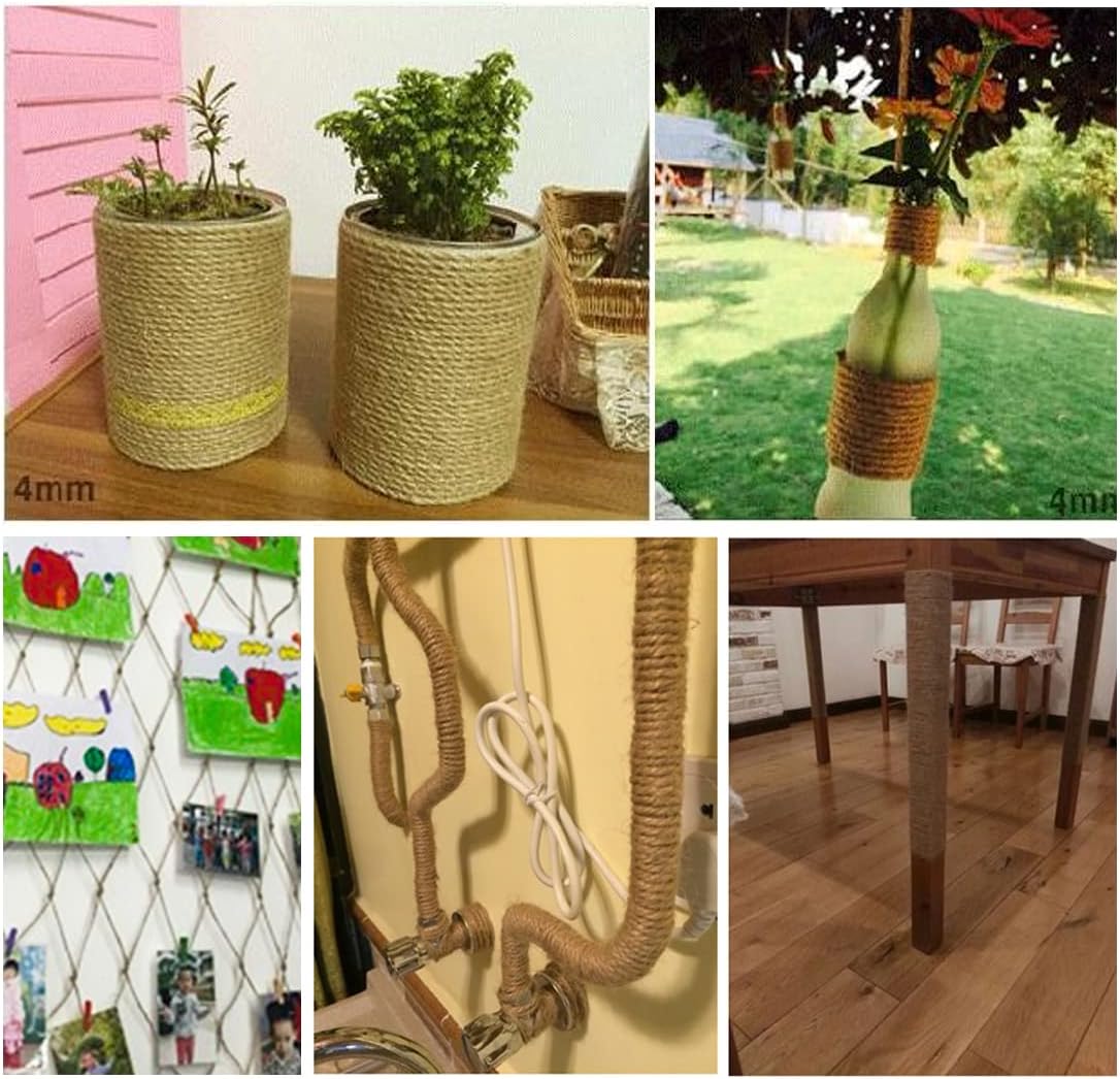 5mm Jute Rope 105 Feet Twisted Heavy Duty and Thick Twine Rope for Cat Scratcher Scratching Post Tree Craft Projects Gardening Home Decoration Packing Bundling (105FT * 5mm)