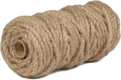 5mm Jute Rope 105 Feet Twisted Heavy Duty and Thick Twine Rope for Cat Scratcher Scratching Post Tree Craft Projects Gardening Home Decoration Packing Bundling (105FT * 5mm)