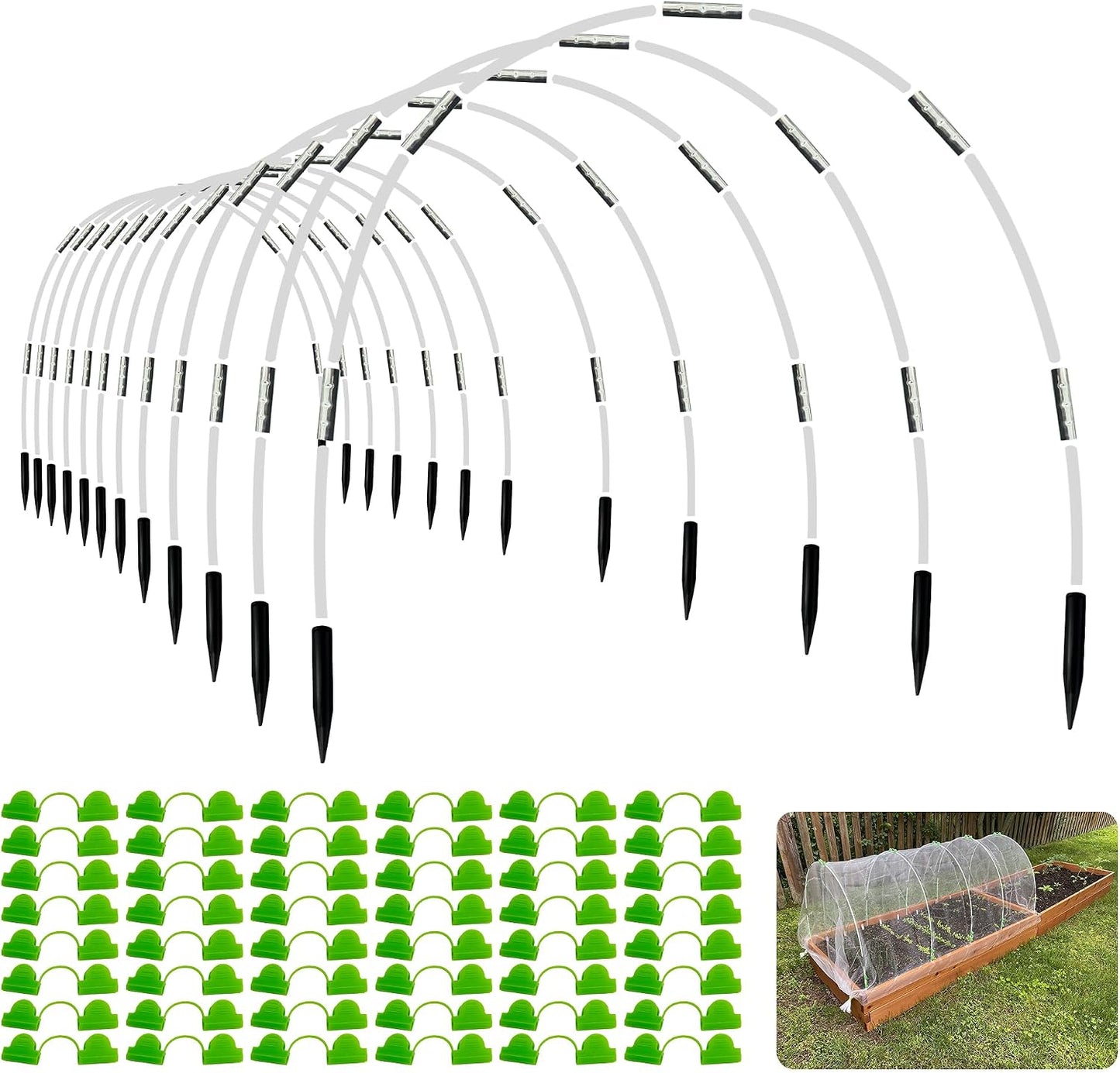 8FT Garden Hoops Grow Tunnel Kit - Rust-Free Fiberglass Frame for Raised Beds, 36pcs - DIY Plant Support for Garden Netting, Row Covers, and Greenhouse Protection